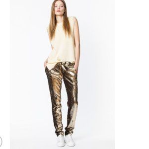 Zadig & Voltaire Fashion Show Prune Sequin Trousers Gold Size 36/US Small